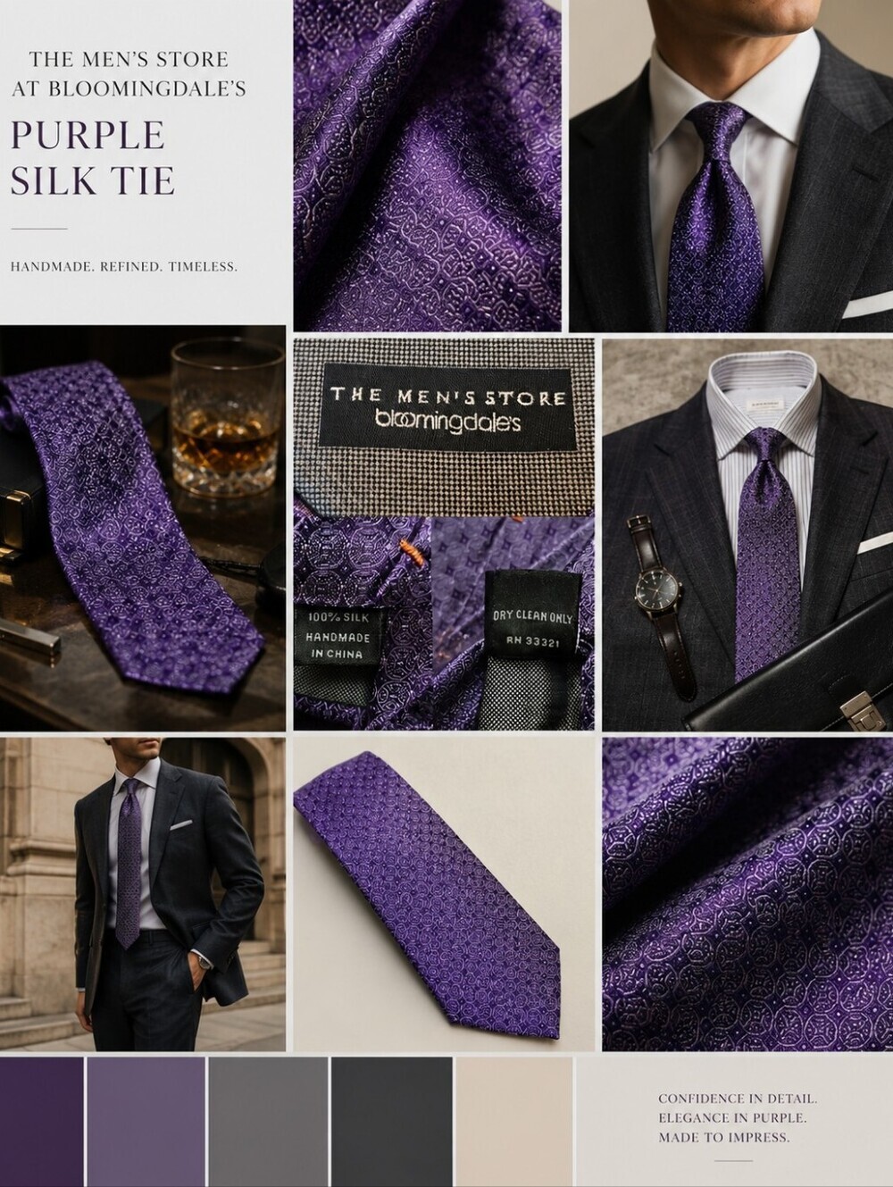 The Men's Store at Bloomingdales Handmade Purple Tie 100% Silk